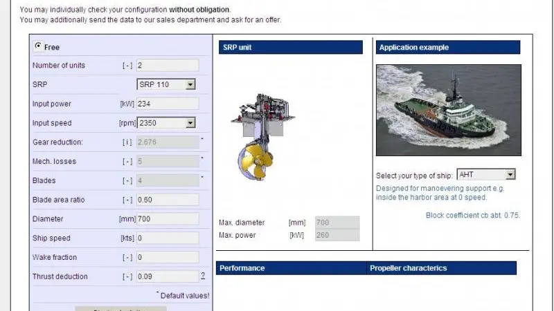 Schottel online calculation interface for provisional calculation of the propeller design