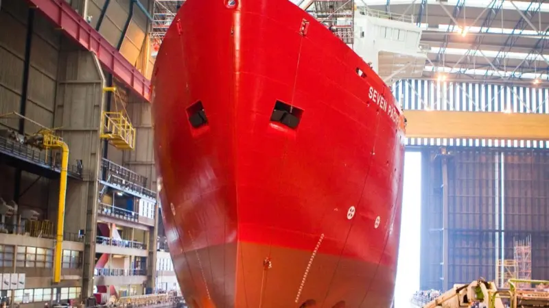 Launch of the Seven Pacific pipelay vessel at IHC Merwede shipyard