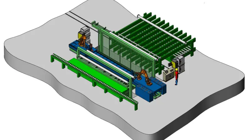 Drawing showing lay-out of robotized flange welding system