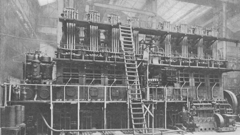 One of two 3,200 hp engines in what was, in 1920, the most powerful motor ship afloat