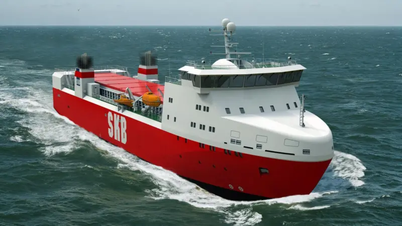 Artist impression of the Swedish spent nuclear fuel and radioactive waste vessel