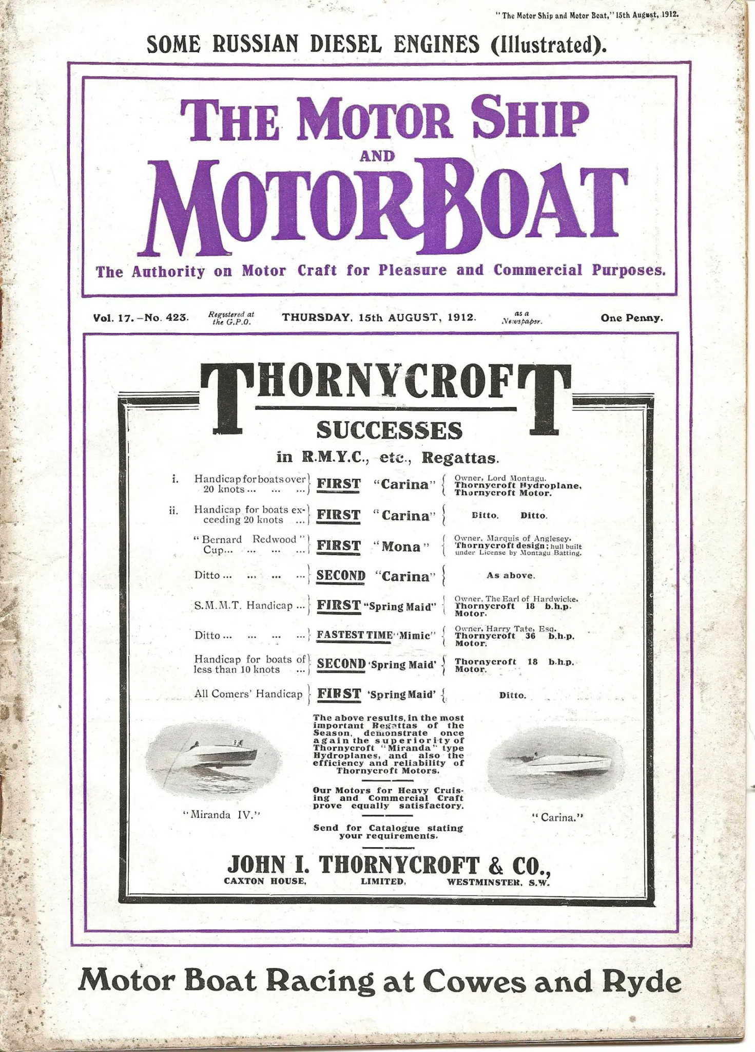 Before ‘The Motor Ship’ – a cover from 1912