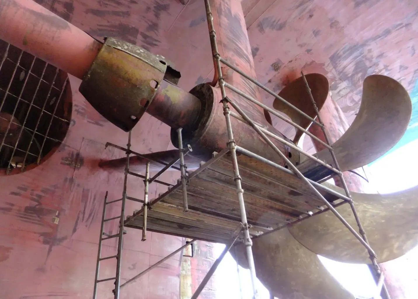 Grand Princess port strut with rope guard intact for easy bearing access