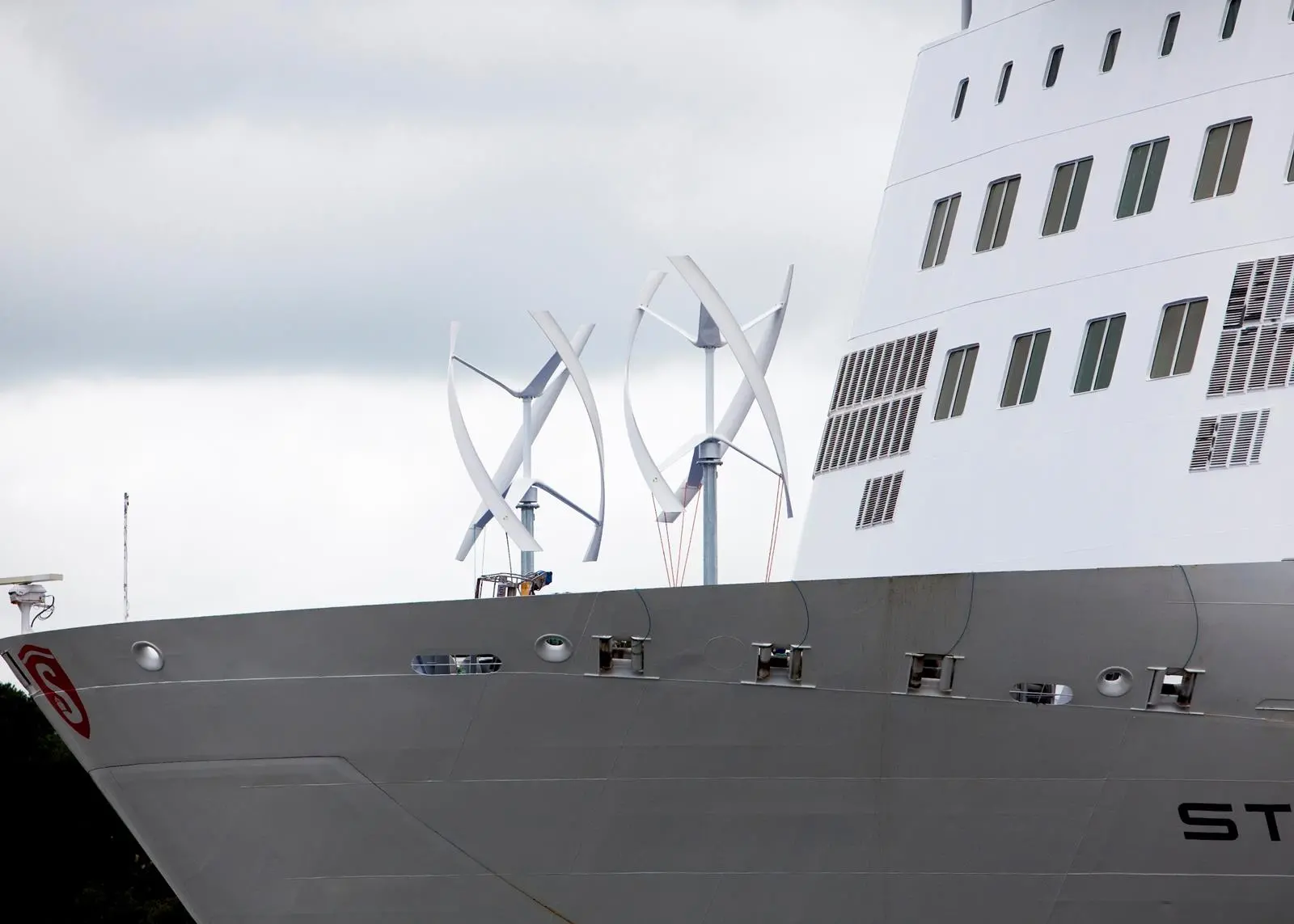 ‘Stena Jutlandica’ seen here fitted with two wind turbines on her foredeck