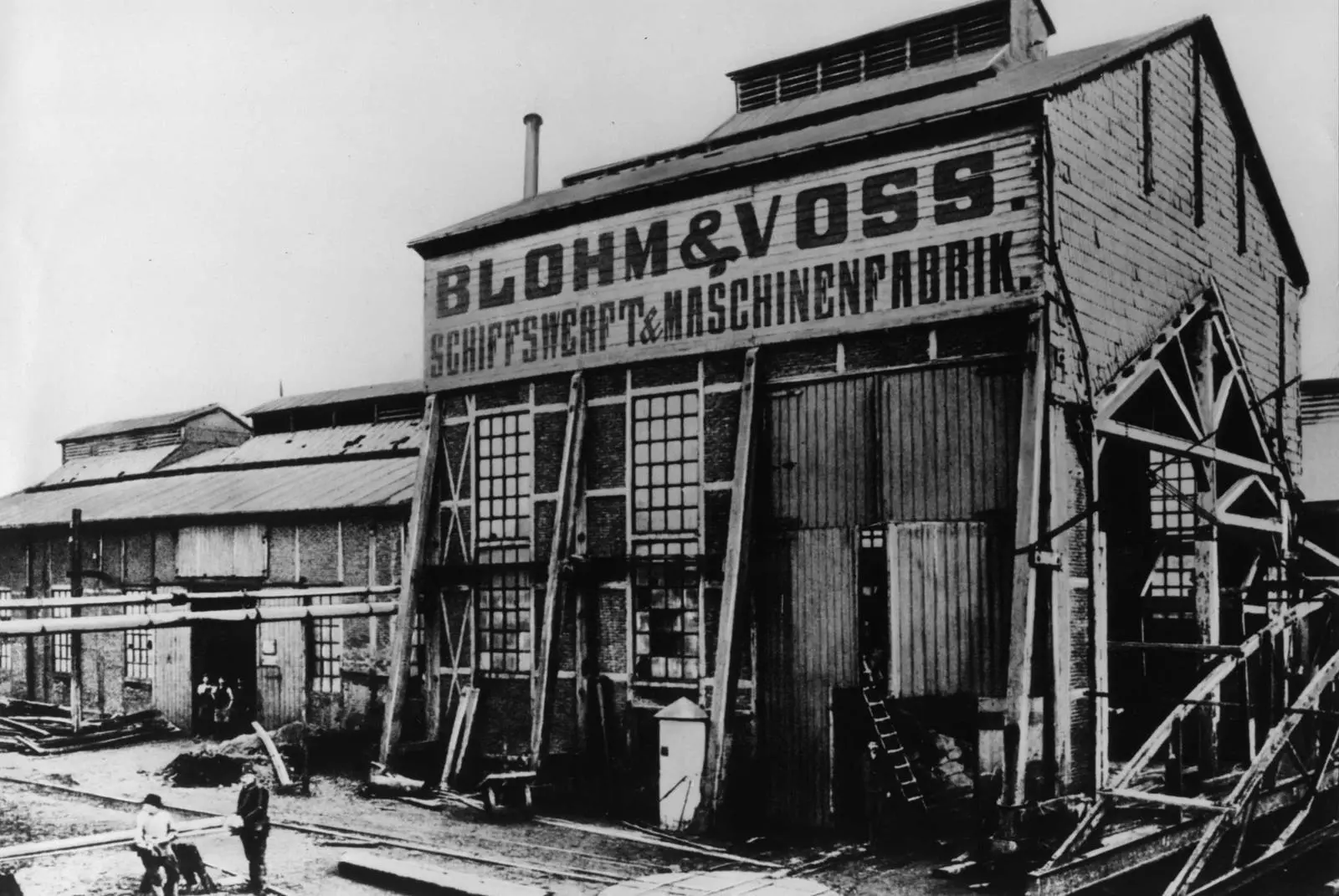 The first yard buildings at B + V in 1877. (Note the timber supports holding the walls up!)