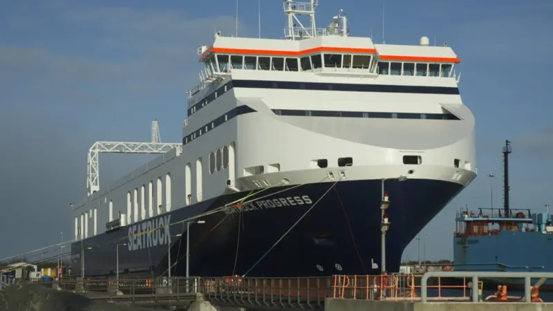 ‘Seatruck Progress’, the first of four new ro-ro freight ferries, pictured alongside at Dublin