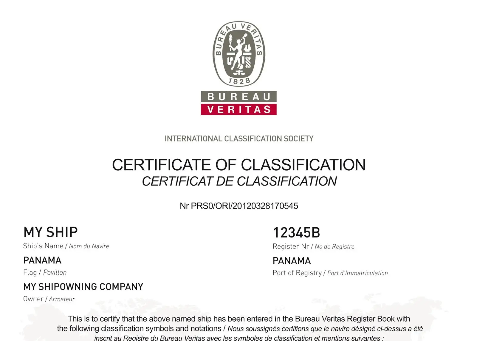 BV has made the ship’s Certificate of Classification a simple one page document