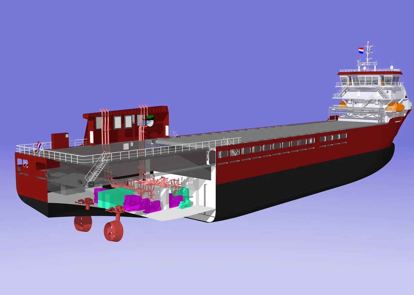 The VG6000-E cargo ship design, applied to three Dutch newbuilds, uses a diesel-electric system with a direct current (DC) bus (Vuyk Engineering Groningen)