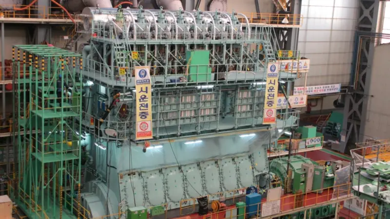 The 7G80ME-C9.2 engine on the test bed in Korea
