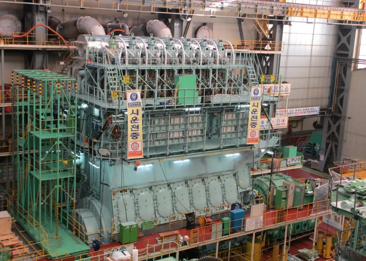 The 7G80ME-C9.2 engine on the test bed in Korea