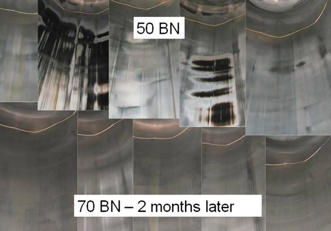 Cylinder liner conditions before and after increasing BN