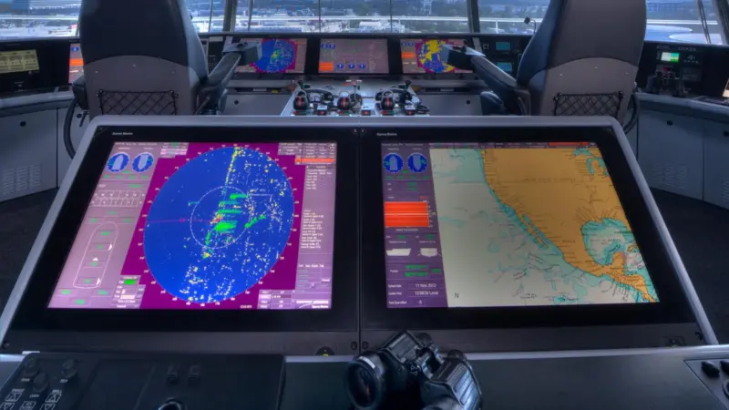 The VisionMaster FT ECDIS allows quick access to tasks to be performed during a vessels operation