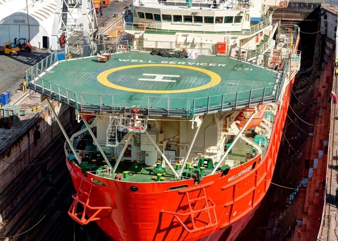 'Wellservicer', Technip’s DP-Class 3 multi role diving support vessel in dry dock