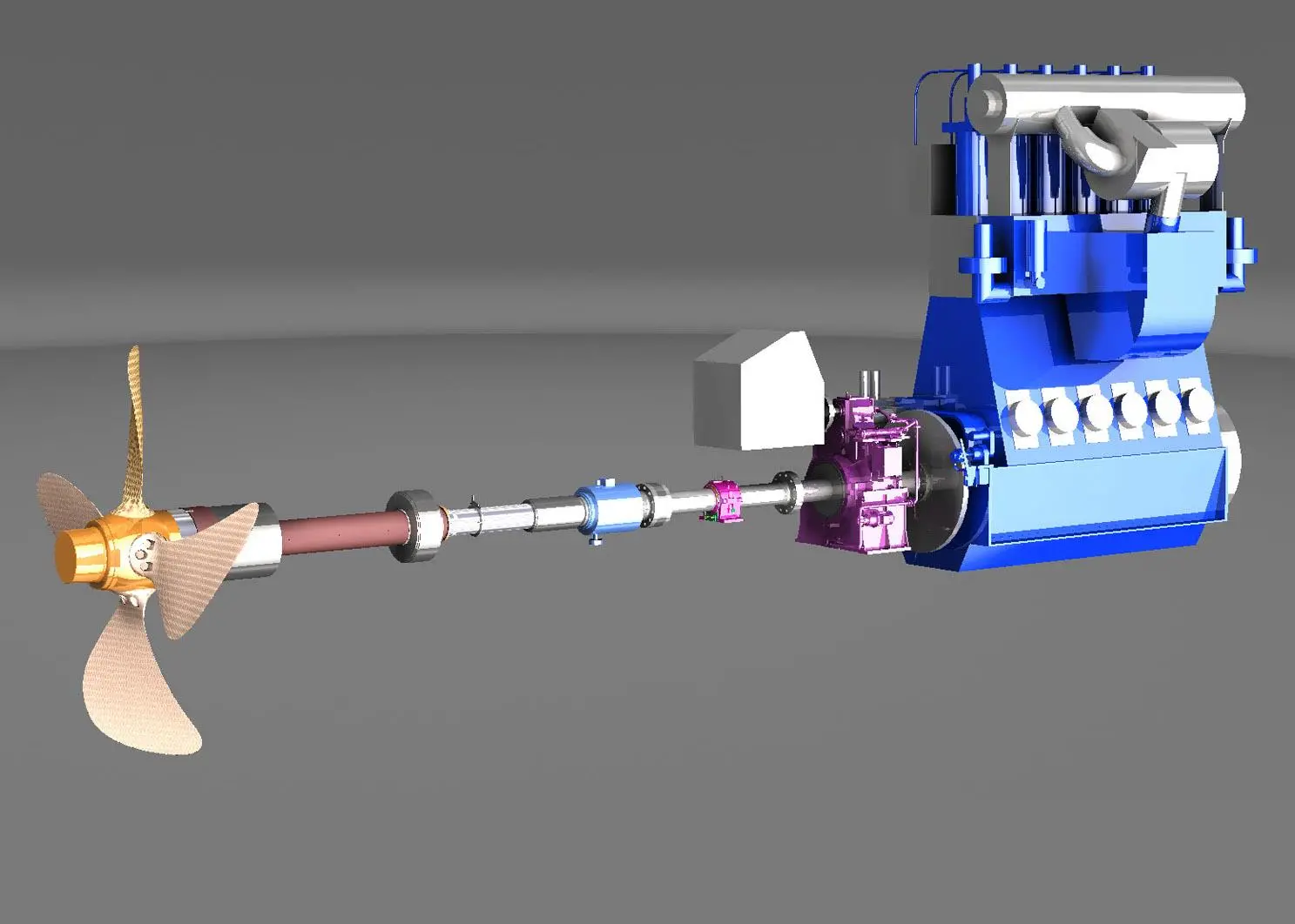 Propulsion package with low-speed engine, gearbox and controllable pitch propeller