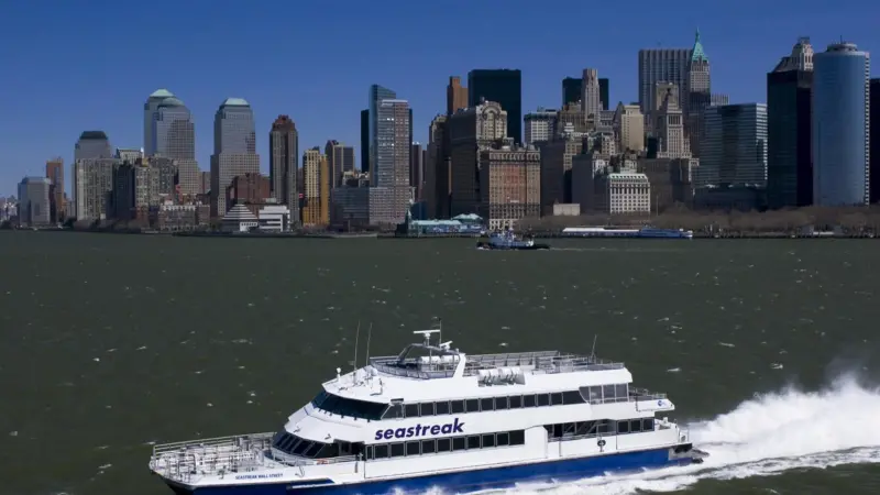 The Seastreak ferry ‘Wall Street’ which achieved 32% fuel savings, a 2 knot speed increase, and lower emissions by changing from waterjets to a Servogear CP system