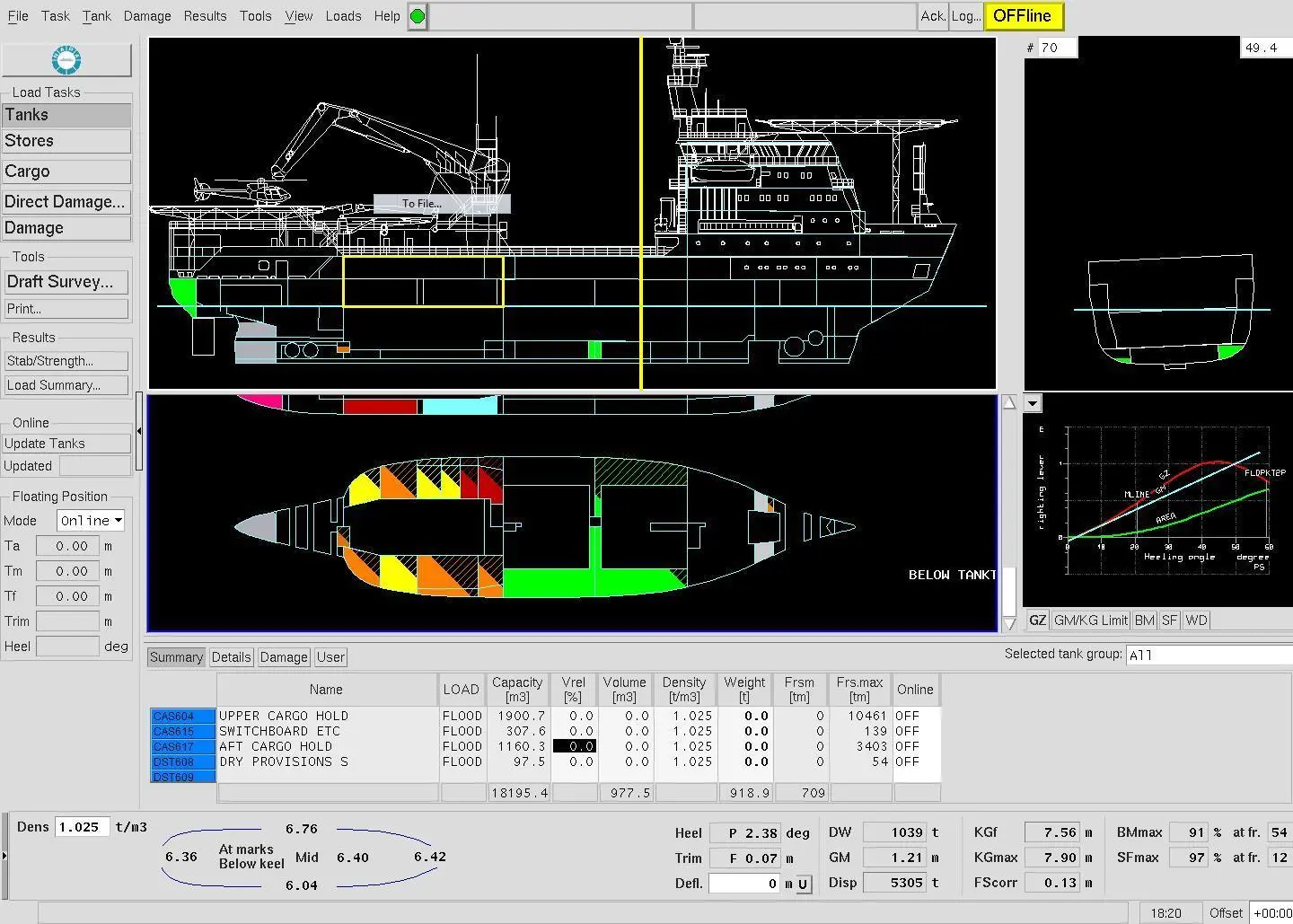 Screen shot from NAPA Loading Computer for an offshore vessel