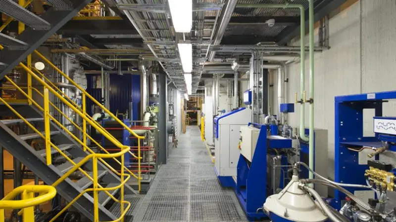 The fuel line at the test centre, components of which can be seen at the right, will be part of its work on energy efficiency