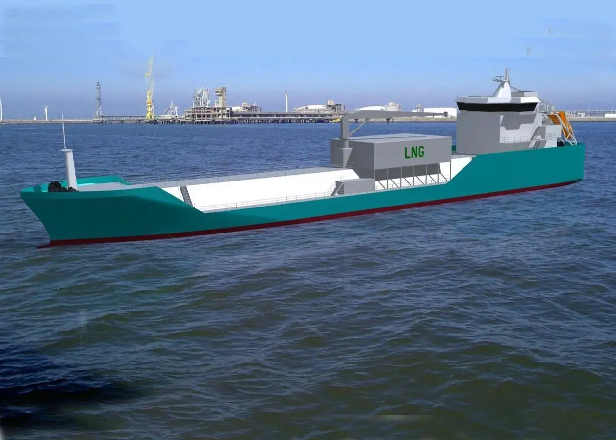Rendering of the LNG bunker barge to be built in Korea to BV class