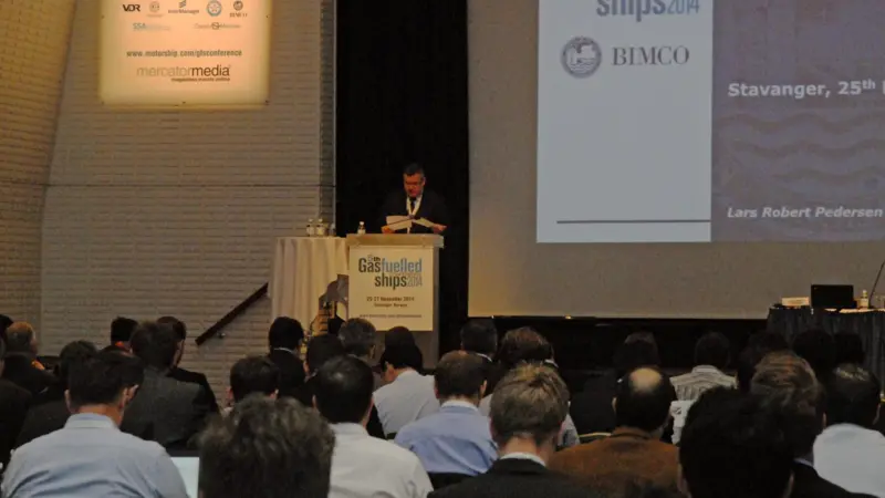 Conference chairman Lars Robert Pedersen of BIMCO welcomes delates to the fifth Motorship Gas Fuelled Ships conference