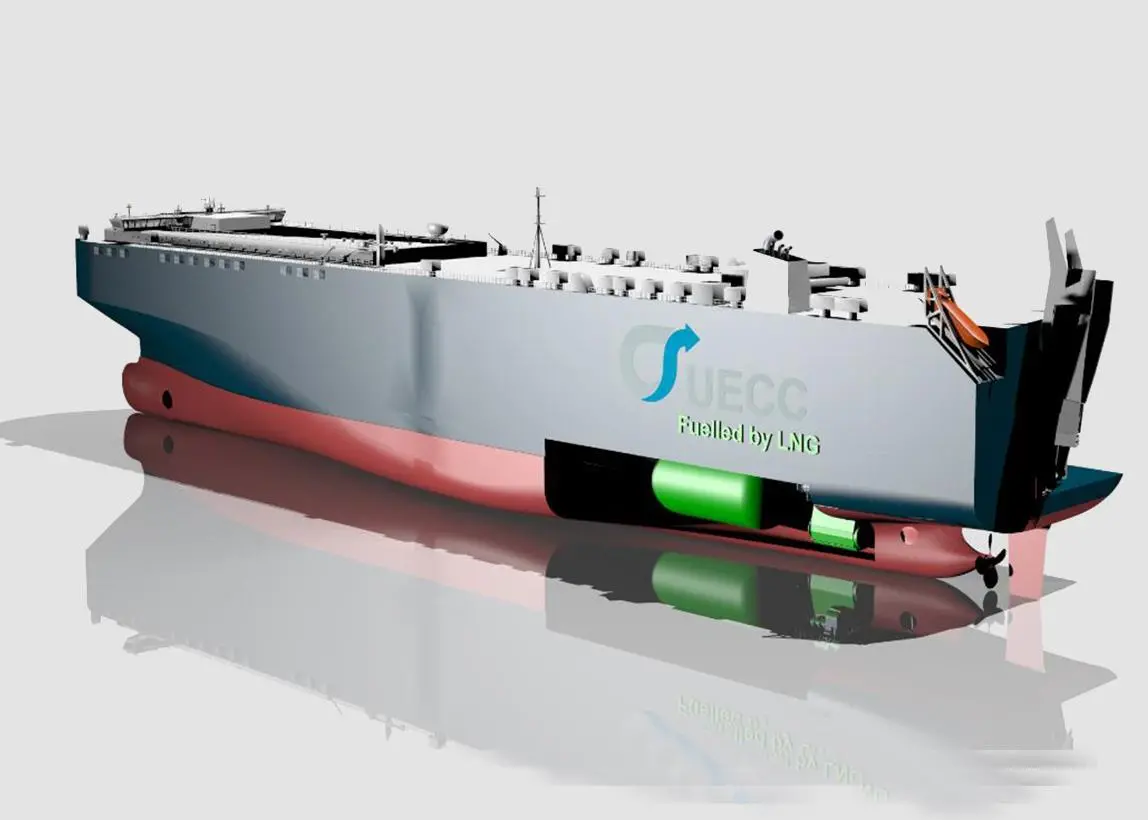 UECC’s latest PCTC design, showing location of LNG tanks and ME-GI main engine