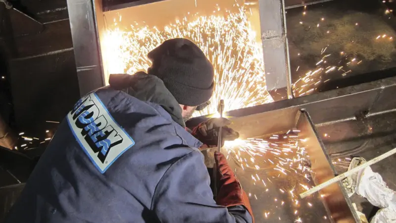 Hydrex's repair operations follow the Hydrex procedure for welding cracks and inserts in the vessel's shell plating