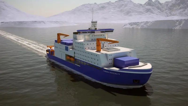 The 'slimmed-down' design developed by Aker Arctic for the pan-European Aurora Borealis research icebreaker project