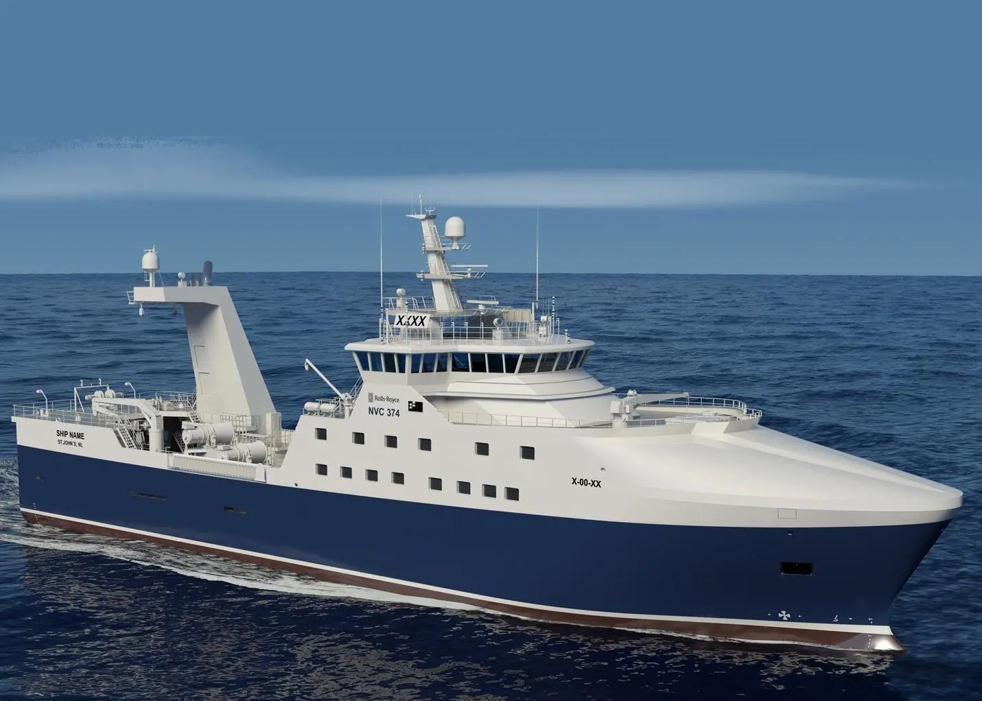 A Vard-built stern trawler for an undisclosed Canadian owner also features winches driven by permanent magnet engines and Rolls-Royce's latest Bergen engine