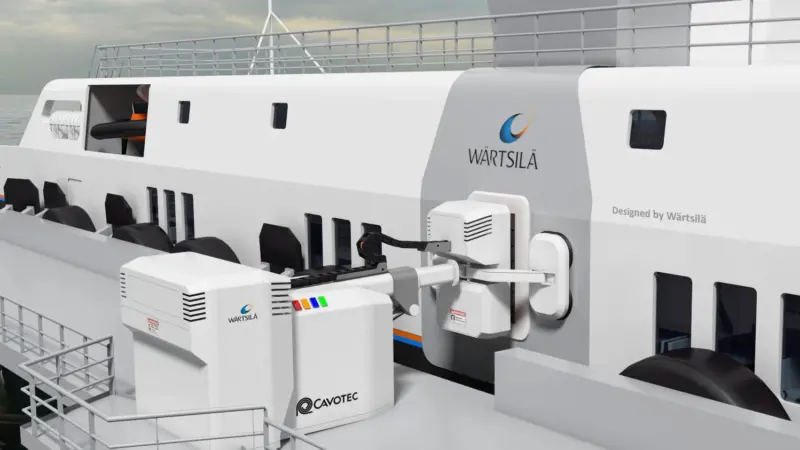 Induction transfer charging and vacuum-suction mooring could eliminate the safety hazards and maintenance demands of ship to shore cabling for electric vessels