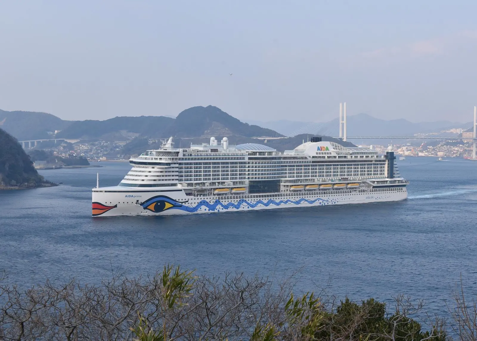 AIDAprima leaving Nagasaki for Hamburg, after delivery by Mitsubishi Heavy Industries