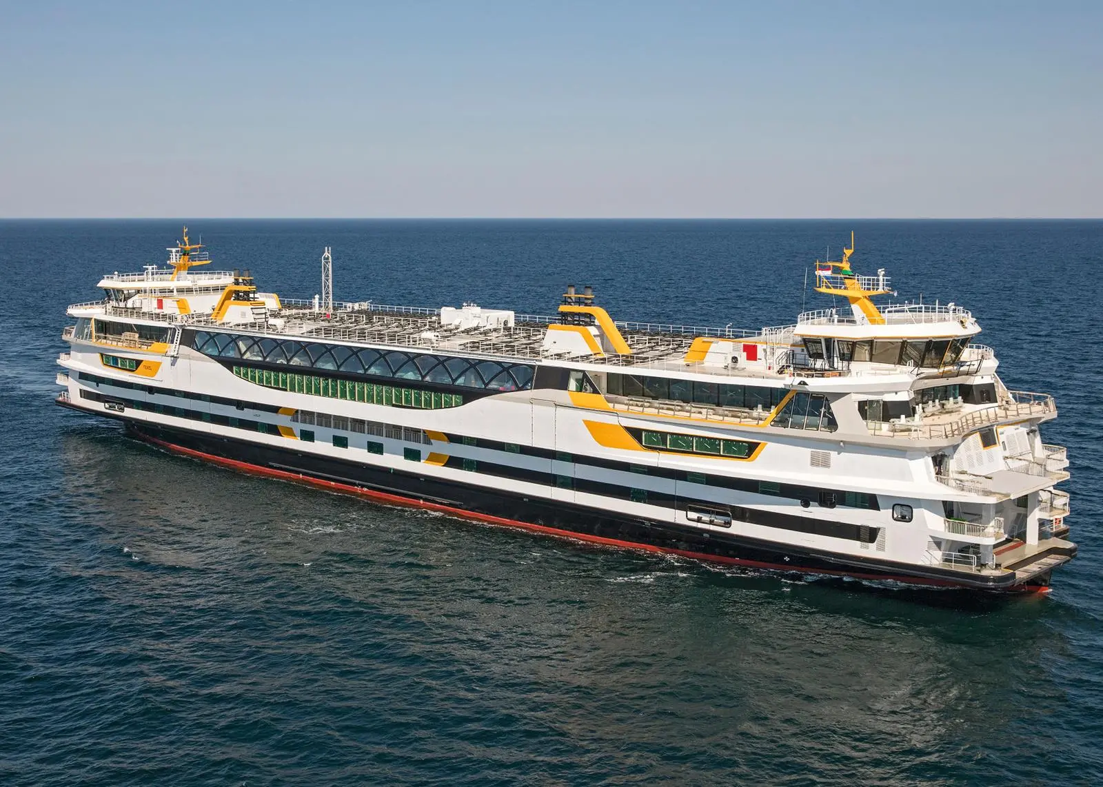 Medium-speed CNG/diesel engines and electricity generated from a 700m2 solar array power the newly delivered symmetrical ro-pax 'Texelstroom'