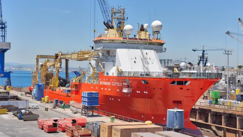 The 'Normand Cutter' during its three-week stay at Gibdock