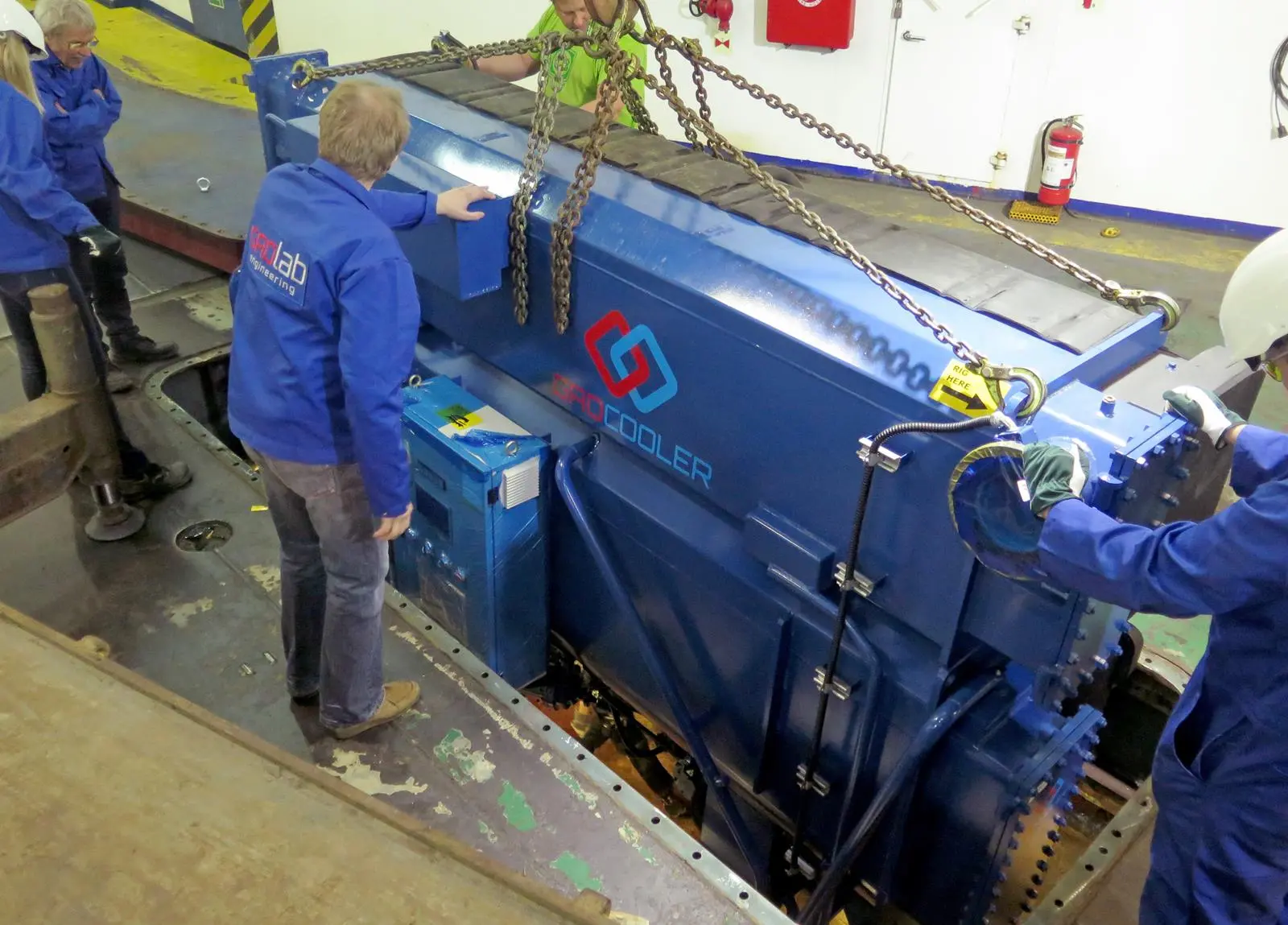 The compact 500kW cooling system on installation during a service docking for Eckero Line's 'Finlandia'