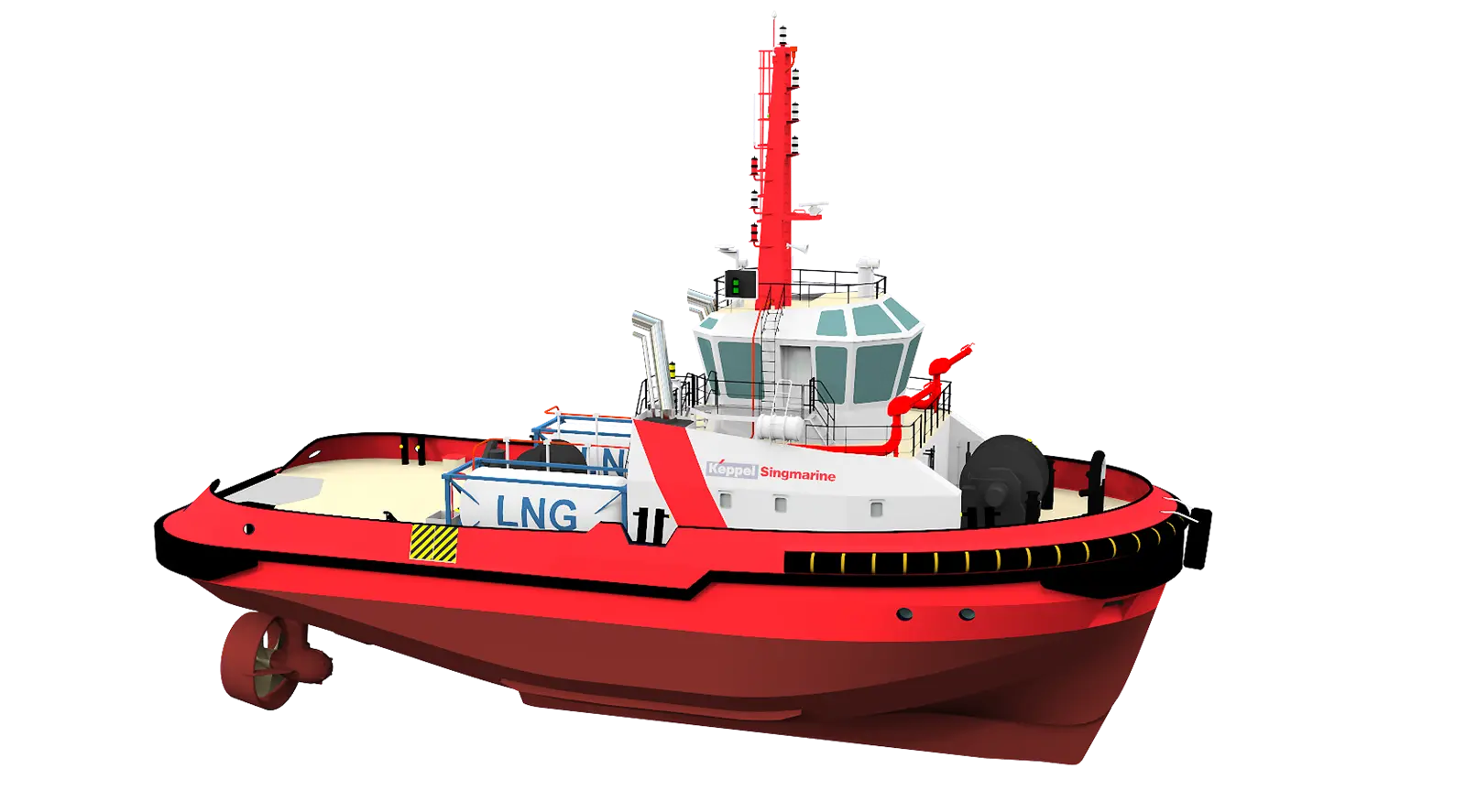 LNG powered harbour vessels, similar to this Keppel tug design, are being heavily incentivised by MPA