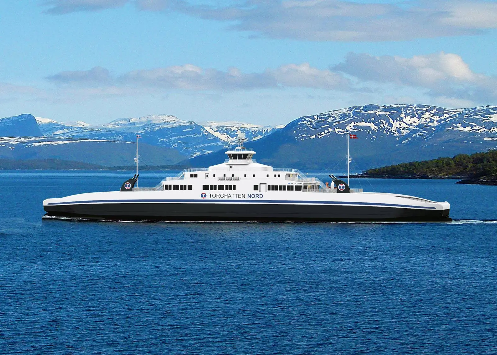Five 130m double-ended ferries will be powered by pure gas Bergen engines and fast-charging battery systems (image: Multi Maritime)