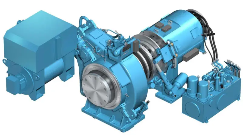 MARHY's key components: propeller shaft clutch (top right), tunnel gearbox (centre) and electrical package (left) governing electric propulion and PTO modes