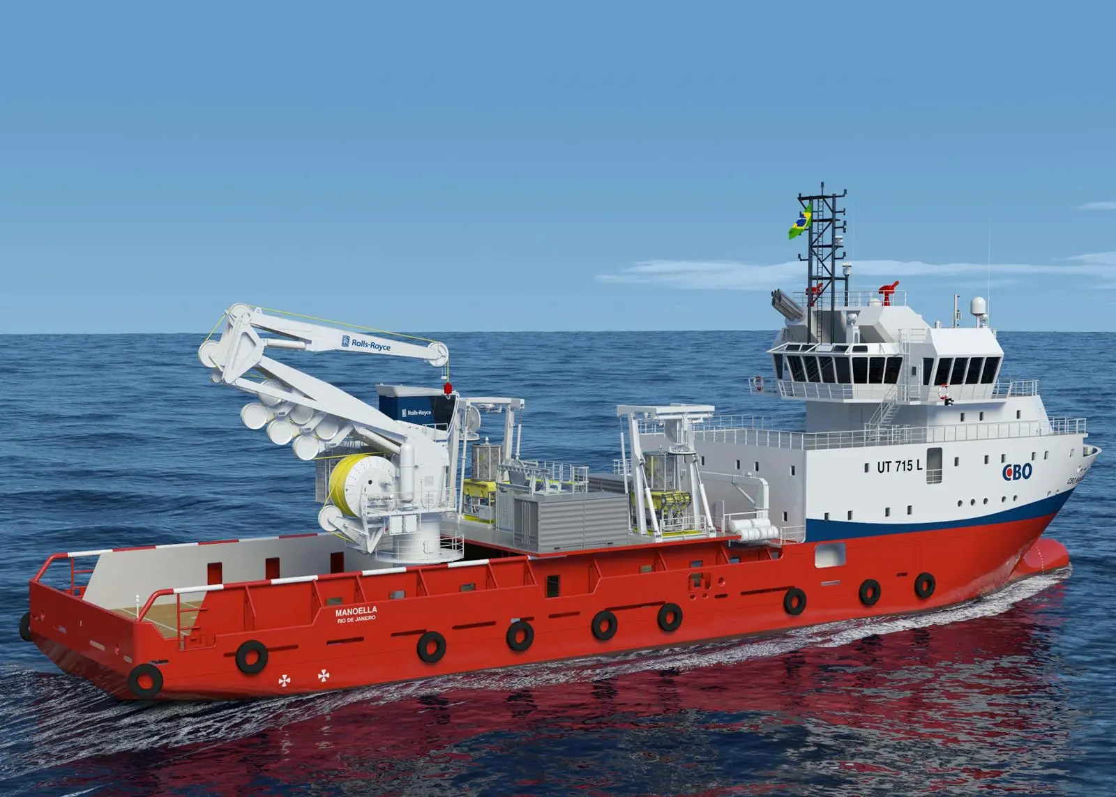 The UT 715 L design 'CBO Manoella' will receive a Rolls-Royce hybrid crane capable of using either steel or fibre rope