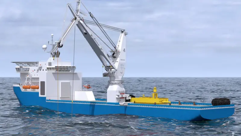 Huisman's new hybrid crane uses fibrerope for subsea work and steel wire rope for active heave compensation