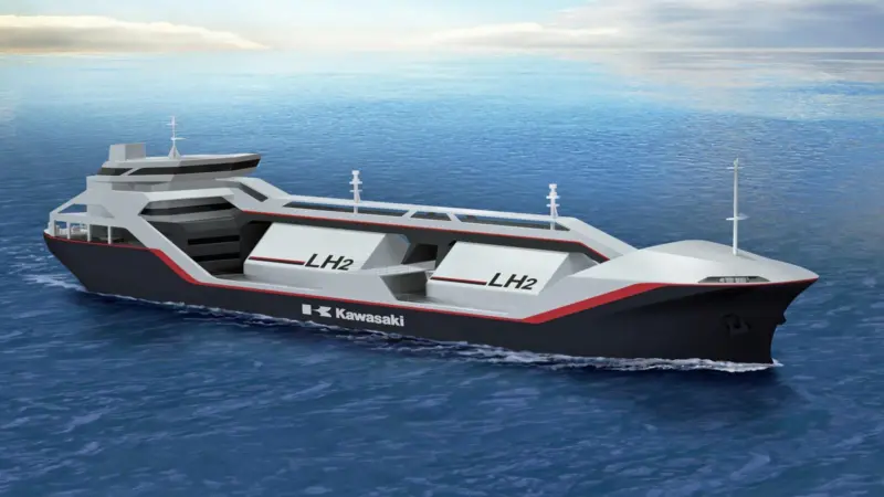 One of two liquefied hydrogen carrier designs developed by Kawasaki Heavy Industries in 2014