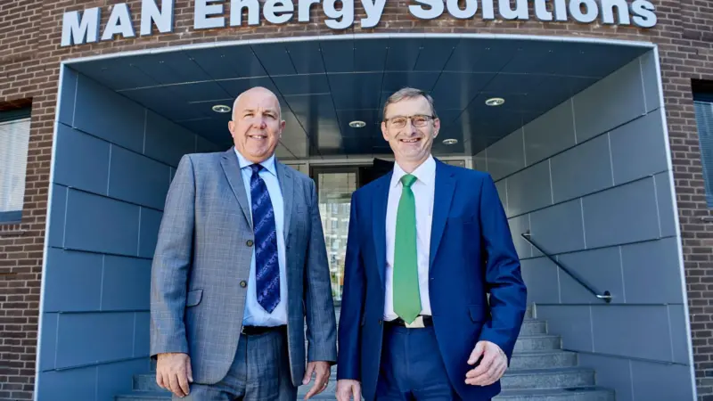 Sign of the times: Wayne Jones (left), chief sales officer and Thomas Knudsen, senior vice president, MAN Energy Solutions
