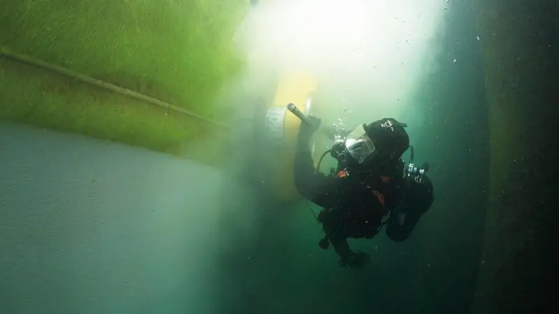 Underwater hull cleaning offers significant environmental and cost benefits if conducted properly (credit: Hydrex/Subsea Industries)