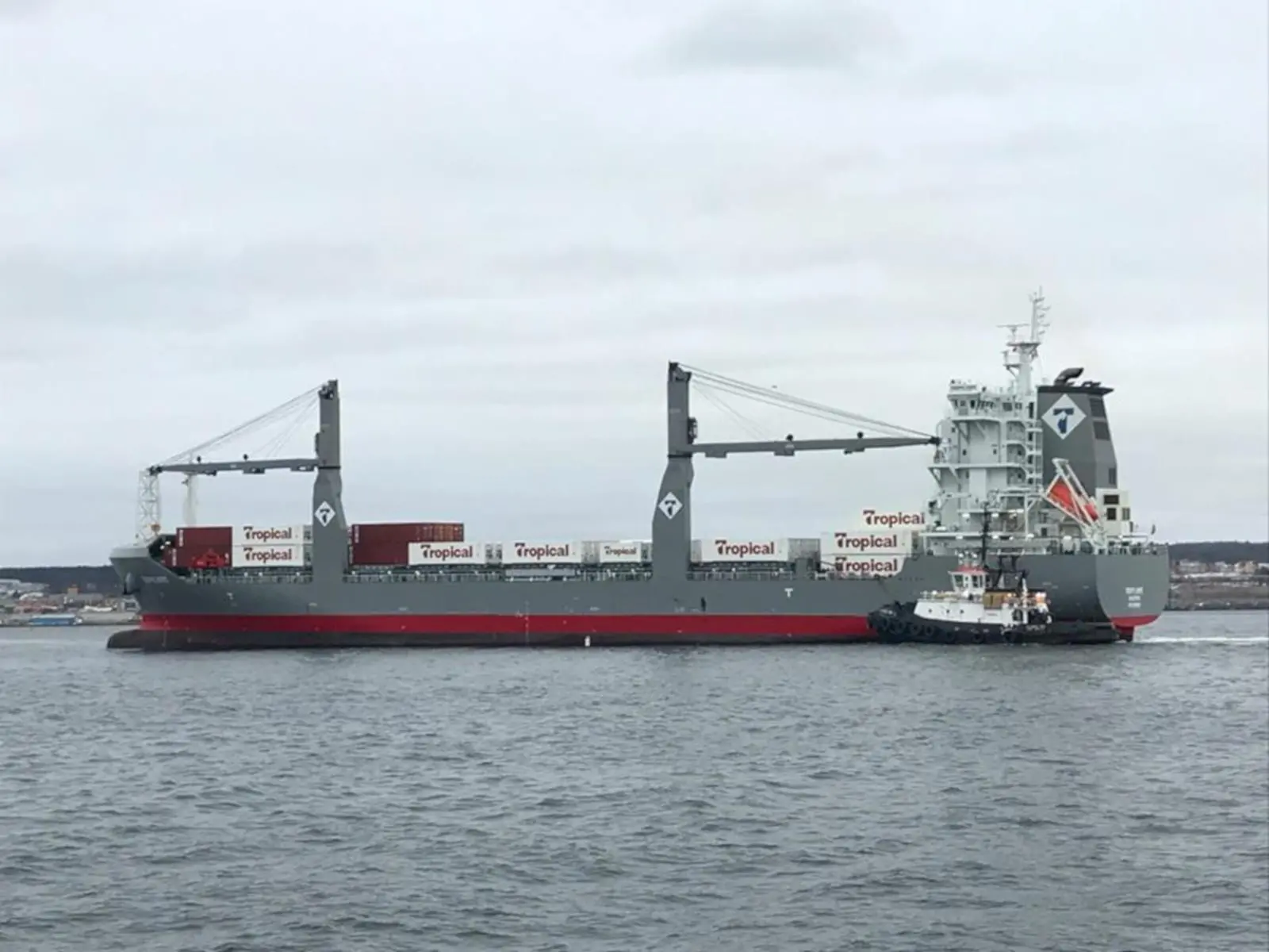 The 1,145TEU Tropic Hope, one of six newbuilds joining the fleet of US company Tropical Shipping, arriving at Halifax