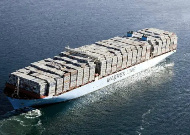 A Maersk Triple-E containership, similar to the vessel pictured, will sail from Rotterdam to Shanghai on biofuel blends alone in a trial.