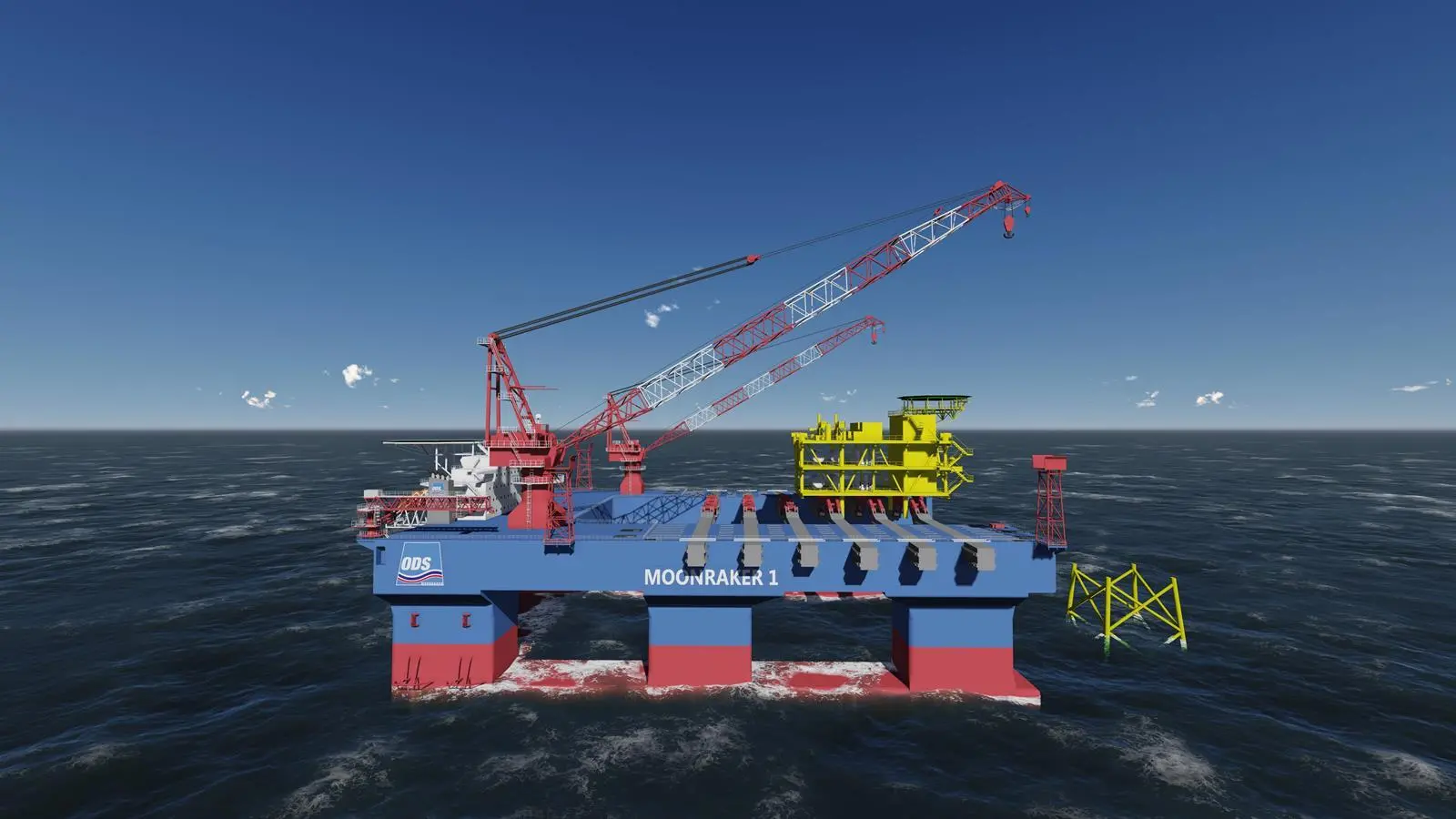 Moonraker’s 114m width is divided by a 64m-wide, 90m long slot: this enables a neat trick - the resulting U-shape receiving area wraps snugly around the platform’s underside while still allowing for a 3,500m2 laydown area on the deck