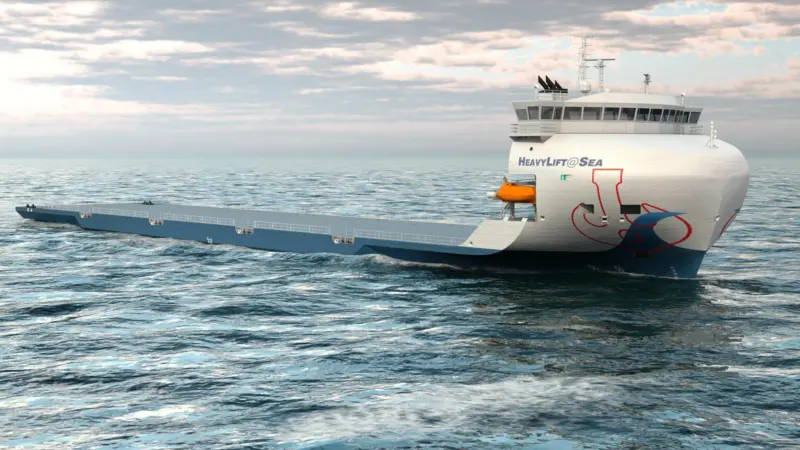 Clean lines of the deckcarrier newbuild to be deployed by United Wind Logistics. (Image courtesy of HeavyLift@Sea).