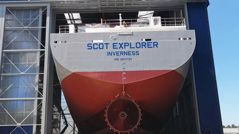 Aft section of Scot Explorer built in new production facilities at Royal Bodewes (photo courtesy of Scotline).