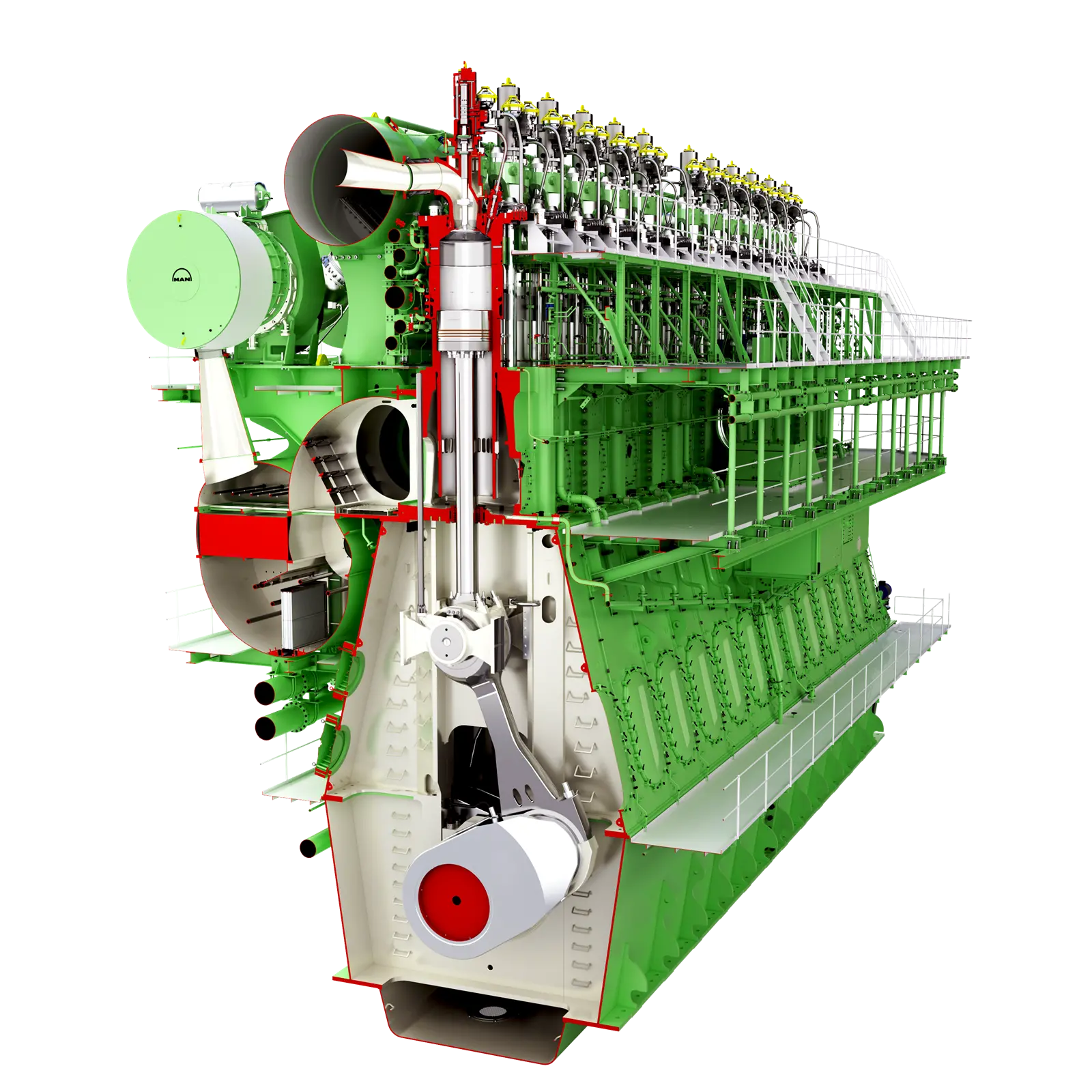 A 12 cylinder Mark 10 version of MAN Energy Solutions' G-type 900mm-bore engine.