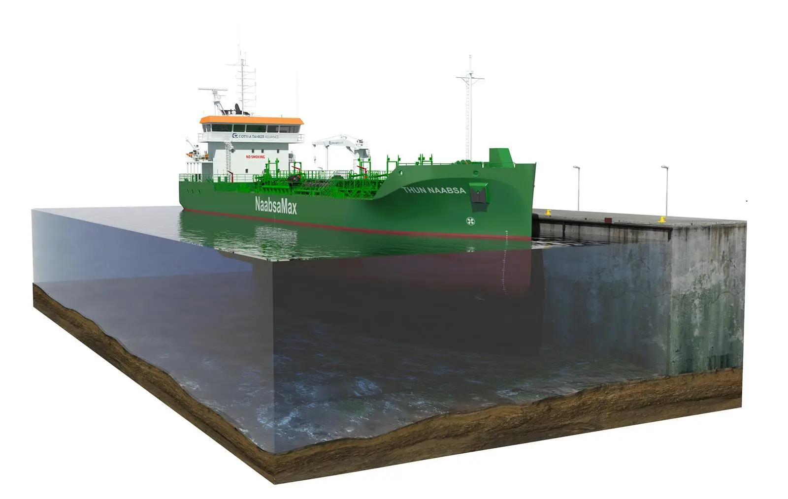 The latest tanker ordered by the Thun Group will be able to take the bottom during cargo handling.(credit: Erik Thun AB).(Image shows flood conditions)