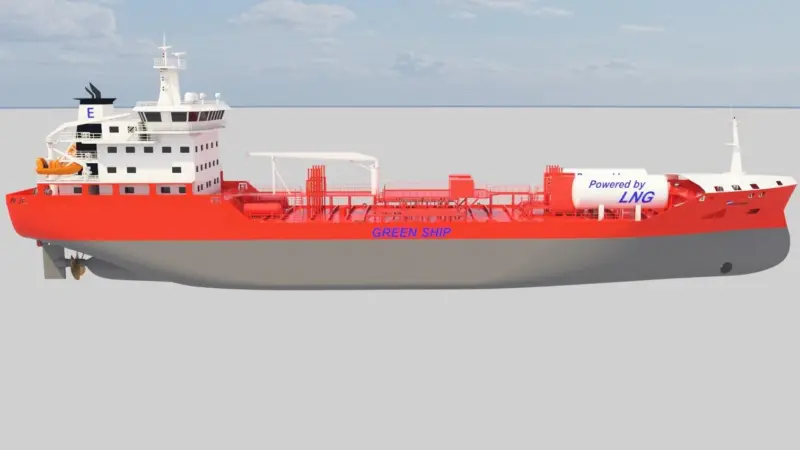 Essberger's new China-built parcel chemtankers will have LNG DF engines with tanks on deck.
