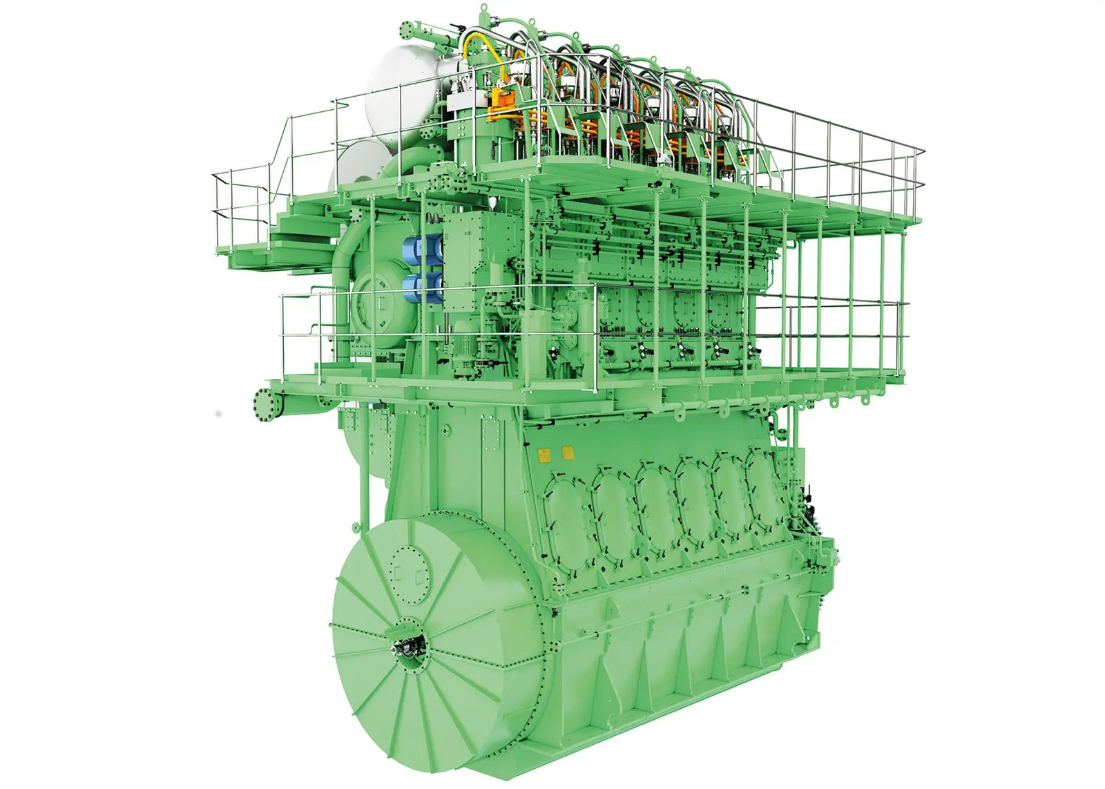 A rendering of a six cylinder 600mm-bore ME-LGIP engine (credit: MAN Energy Solutions).
