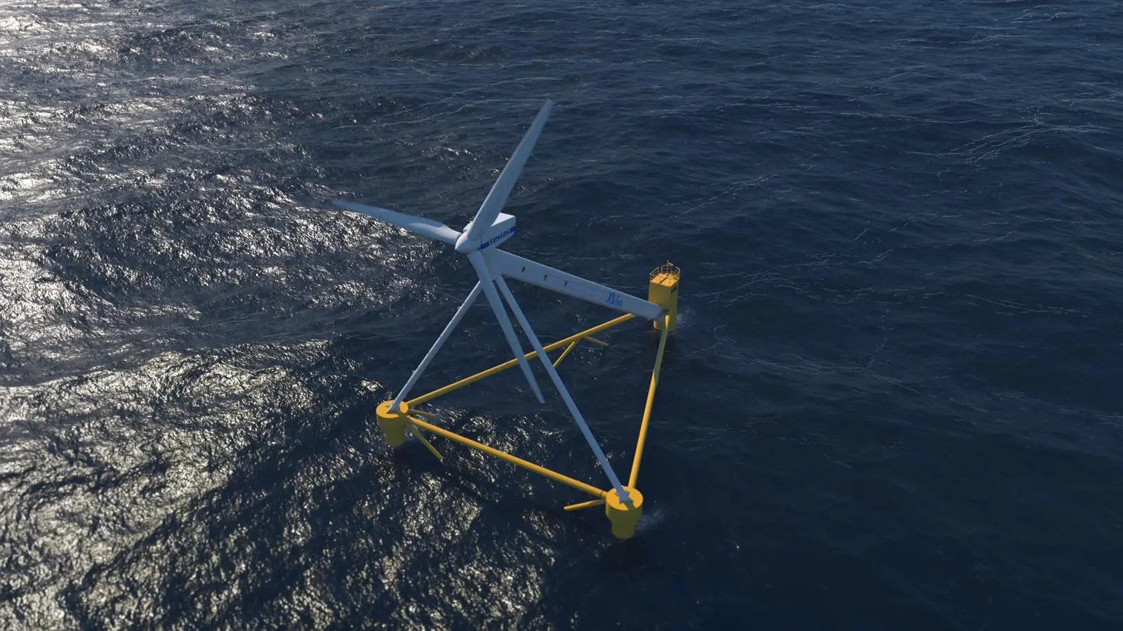 An artist’s impression of X1 Wind’s innovative floating turbine and PivotBuoy support (image: X1 Wind)